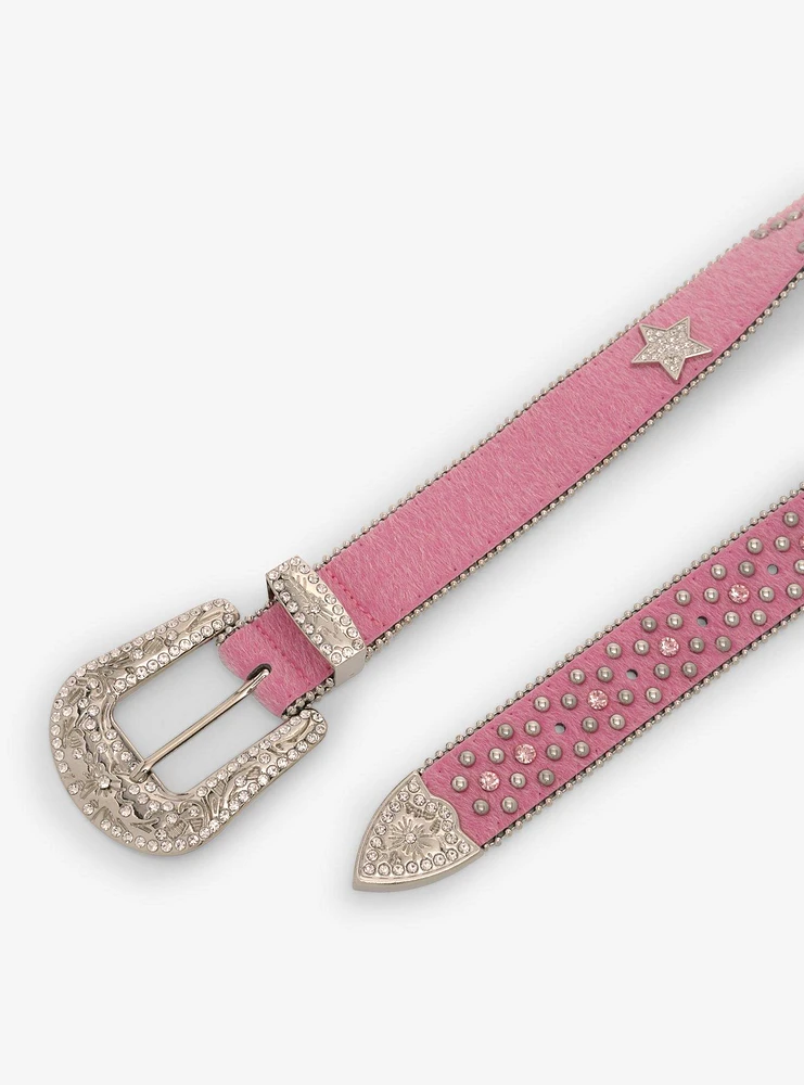 Fuzzy Pink Rhinestone Western Belt