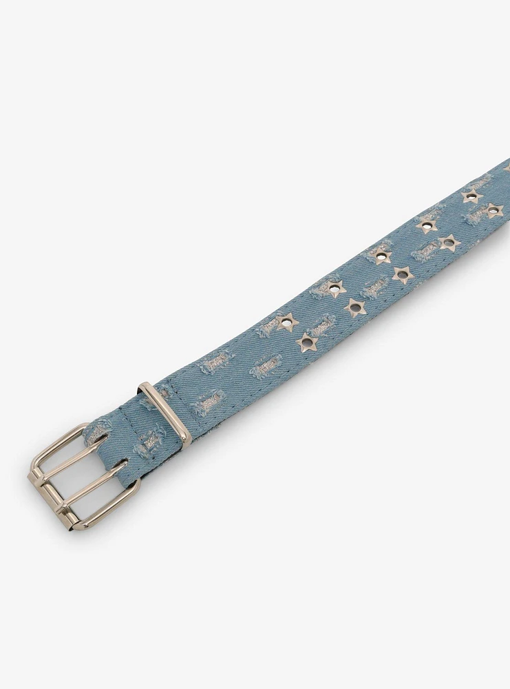 Star Grommet Distressed Denim Belt