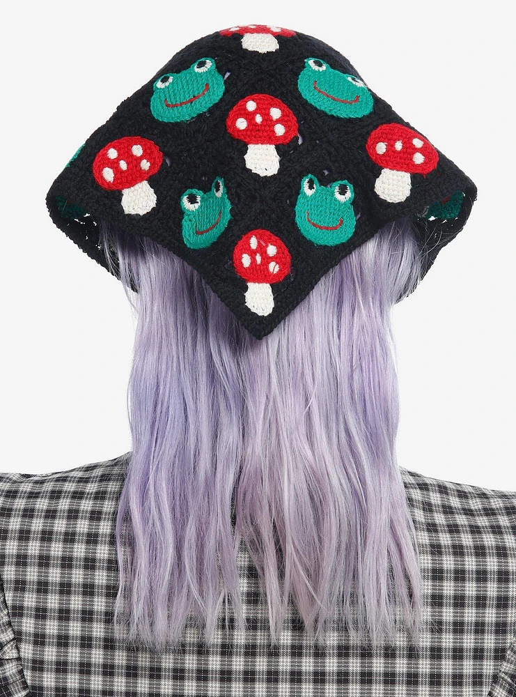 Mushroom Frog Knit Hair Scarf