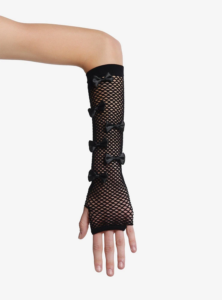 Black Bow Fishnet Arm Warmers