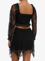 Thorn & Fable Black Lace Corset Girls Crop Long-Sleeve Top