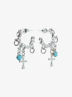 Social Collision Twist Chain Cross Hoop Earrings