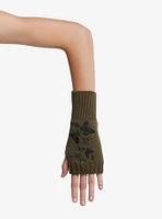 Butterfly Flower Embroidered Short Knit Fingerless Gloves