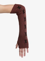 Brown Ribbed Lace-Up Arm Warmers