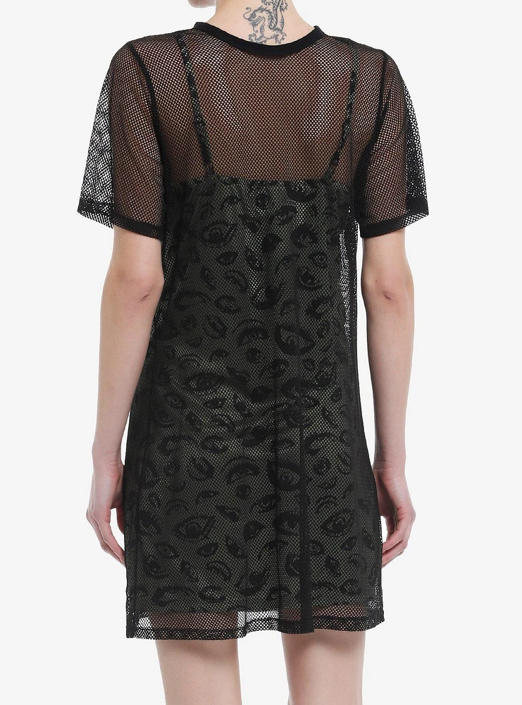 Social Collision Eyes Fishnet Twofer Dress