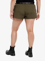 Social Collision Army Green Star Belted Girls Cargo Shorts Plus