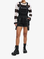 Black & White Contrast Stitch Suspender Shortalls