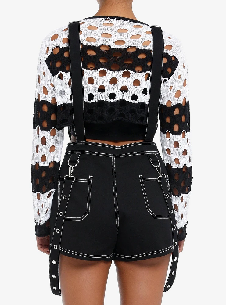 Black & White Contrast Stitch Suspender Shortalls