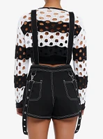 Black & White Contrast Stitch Suspender Shortalls