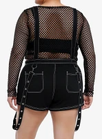 Black & White Contrast Stitch Suspender Shortalls Plus