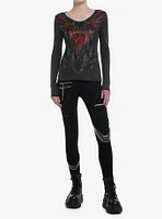 House Of The Dragon Red Rhinestone Girls Long-Sleeve Thermal Top