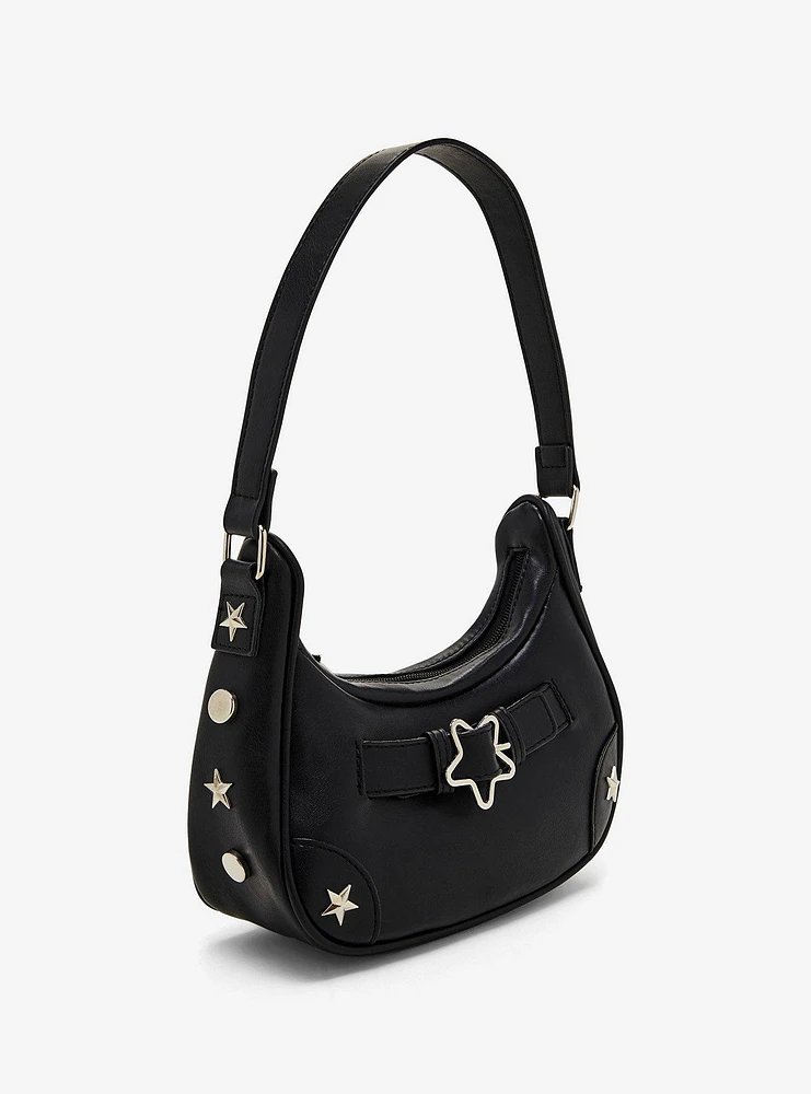 Black Star Buckle Baguette Bag