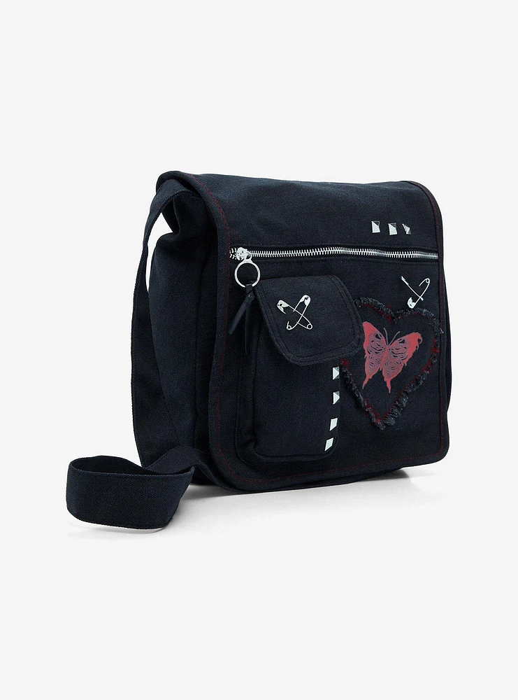 Butterfly Rib Cage Studded Messenger Bag