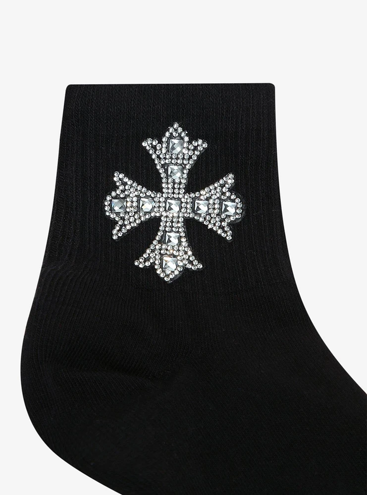 Rhinestone Cross Ankle Socks