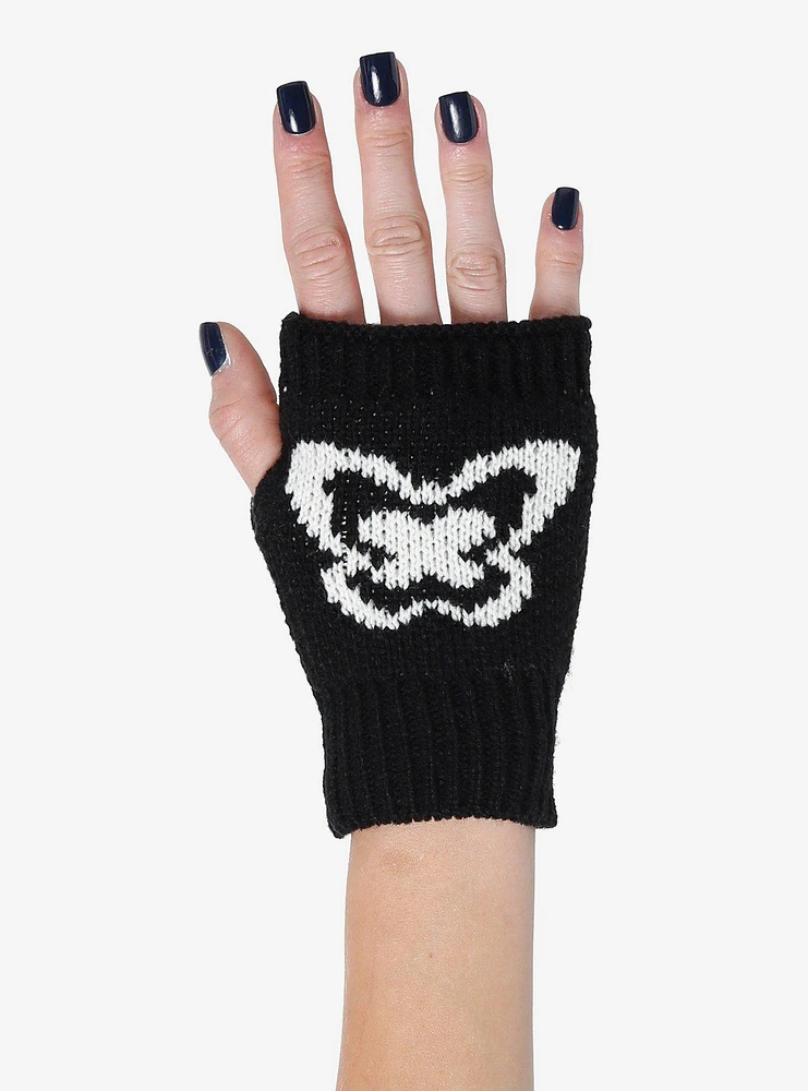 Black & White Butterfly Knit Fingerless Gloves