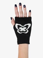 Black & White Butterfly Knit Fingerless Gloves