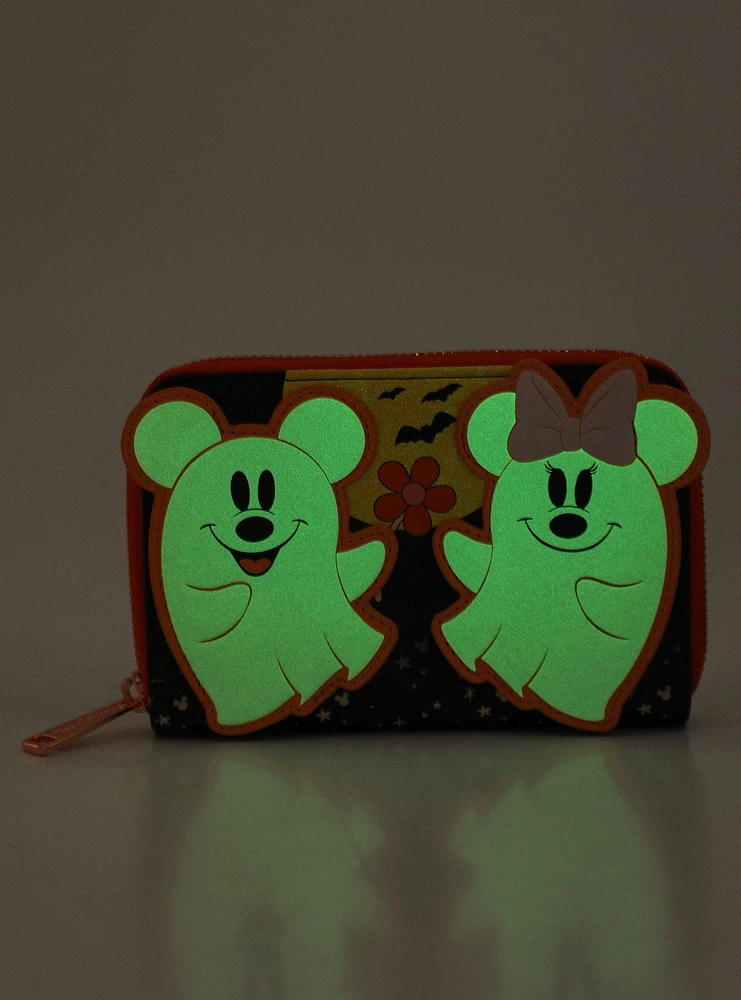 Loungefly Disney Mickey Mouse & Minnie Mouse Ghosts Glow-In-The-Dark Zipper Wallet