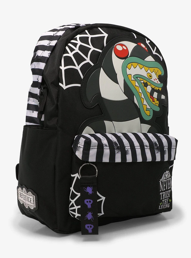 beetlejuice stripes sandworms mini backpack & Sandworm Sling Crossbody  The vegan leather material makes it water resistant and easy to wipe clean Beetlejuice Sandworm Crossbody Bag Loungefly