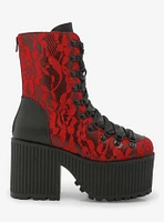 Strange Cvlt Pandora Red Lace Platform Boots