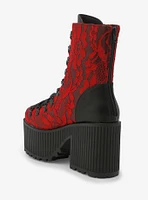 Strange Cvlt Pandora Red Lace Platform Boots