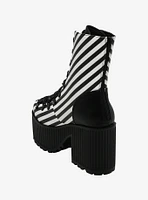 Strange Cvlt Black & White Stripe Pandora Platform Boots