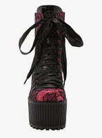 Strange Cvlt Pandora Pink & Black Lace Platform Boots