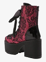 Strange Cvlt Pandora Pink & Black Lace Platform Boots