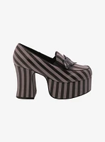 Strange Cvlt Black & Grey Stripe Banshee Loafer Heels