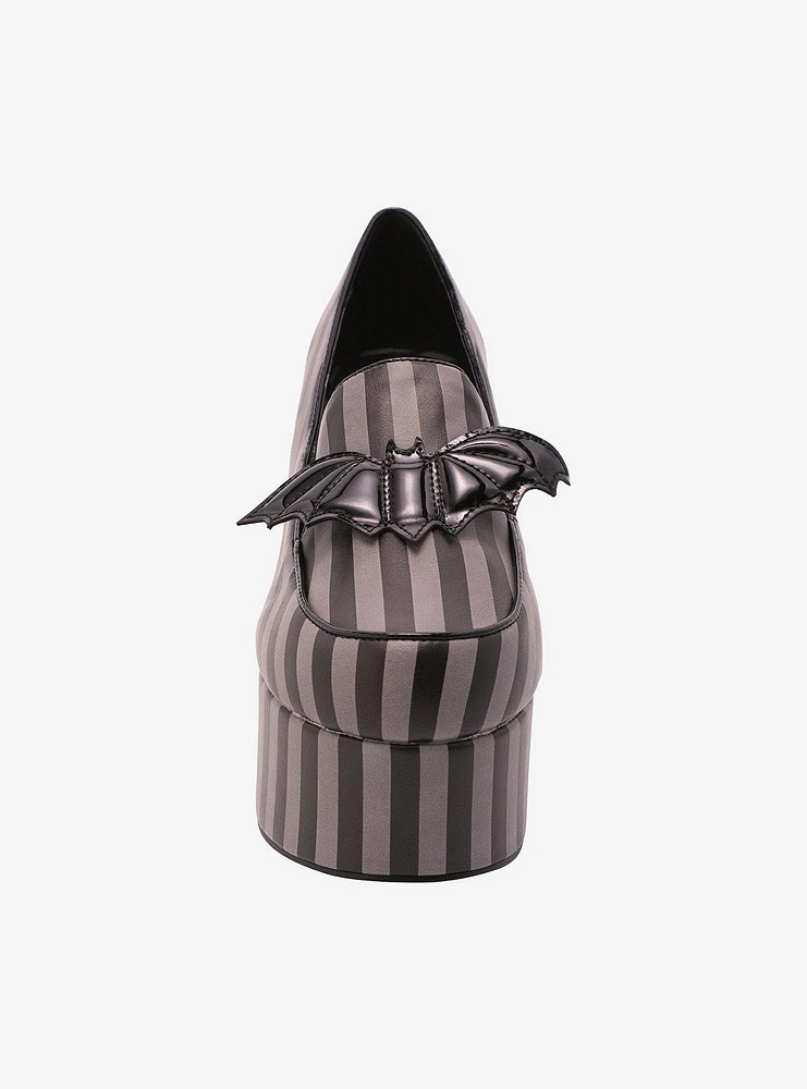 Strange Cvlt Black & Grey Stripe Banshee Loafer Heels