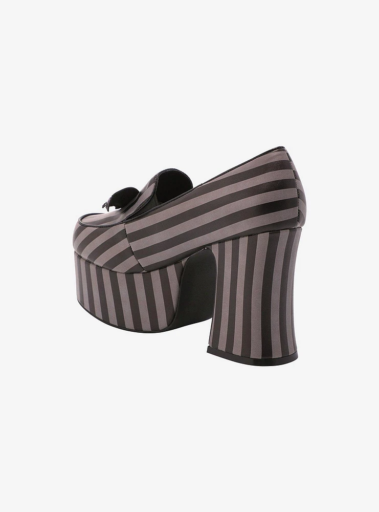 Strange Cvlt Black & Grey Stripe Banshee Loafer Heels