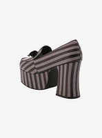 Strange Cvlt Black & Grey Stripe Banshee Loafer Heels