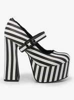 Strange Cvlt Widow Black & White Stripe Platform Heels