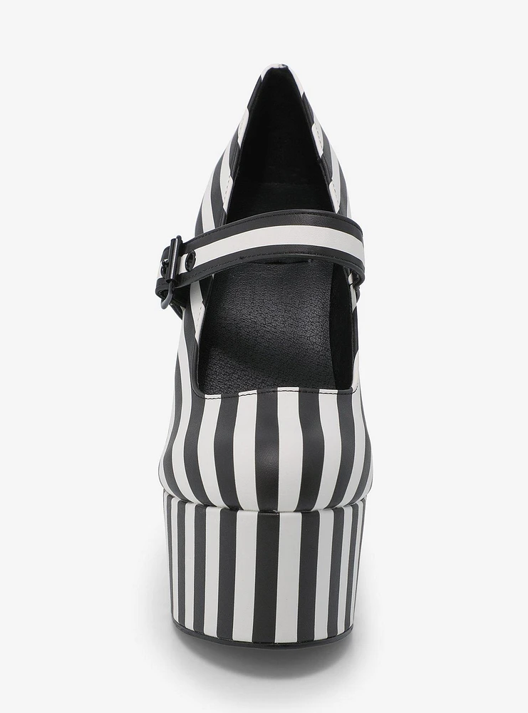 Strange Cvlt Widow Black & White Stripe Platform Heels