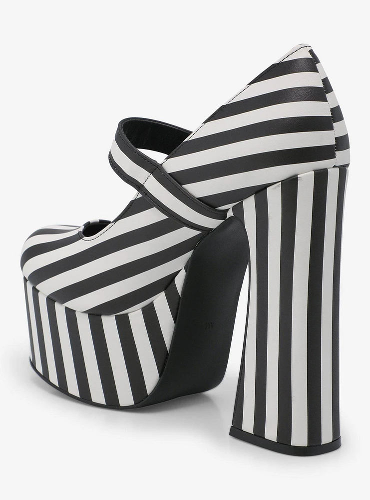 Strange Cvlt Widow Black & White Stripe Platform Heels