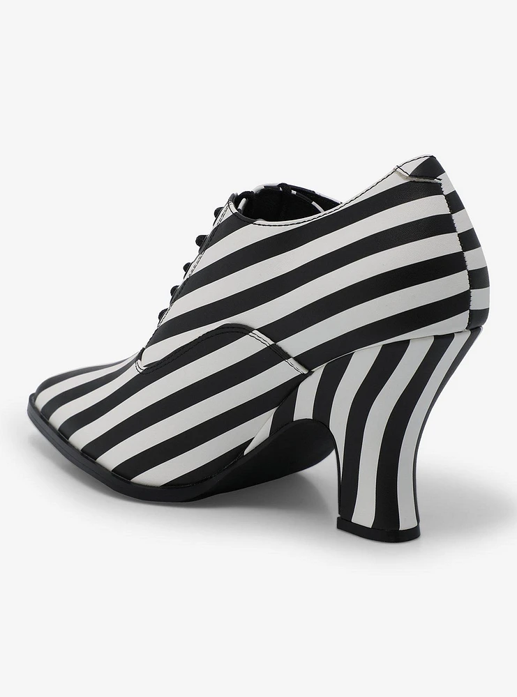 Strange Cvlt Black & White Stripe Victoria Heels