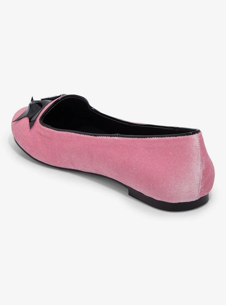 Strange Cvlt Skull Bow Pink Velvet Flats