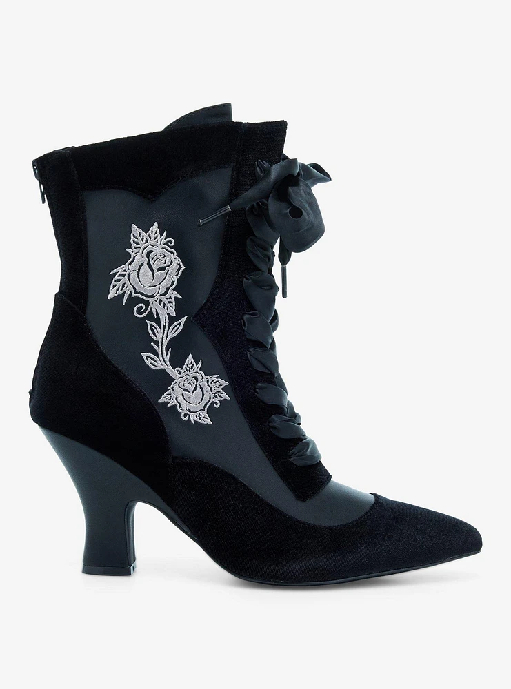 Strange Cvlt Victoria Velvet Rose Heel Boots