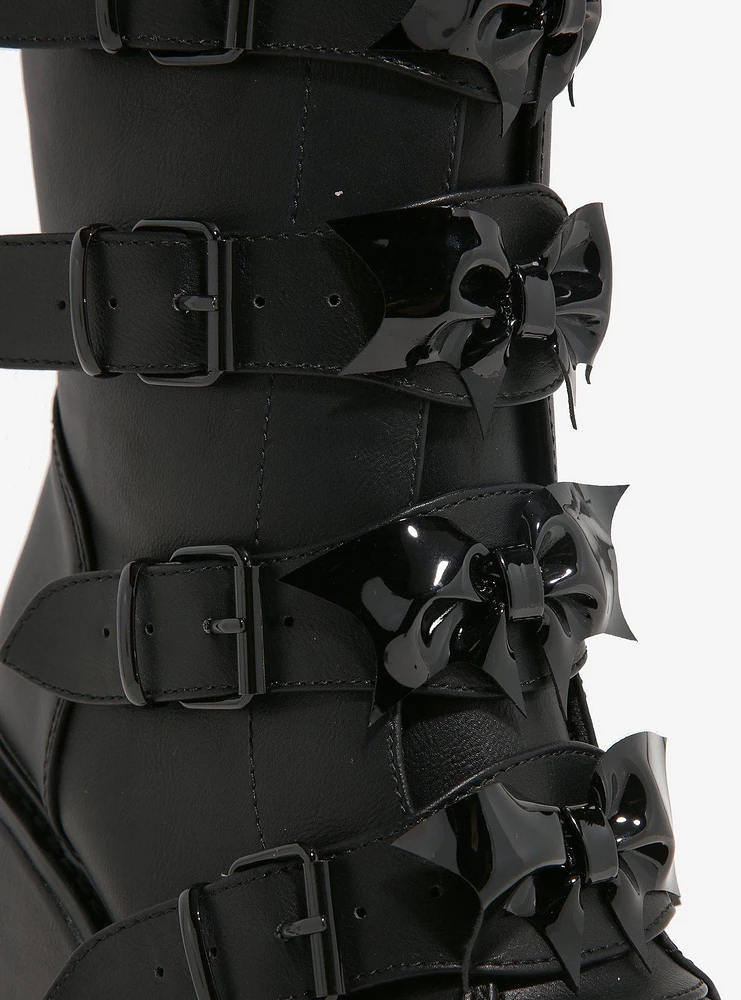 YRU Black Bat Bow Dune Platform Boots