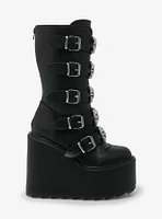 YRU Black & Silver Skull Platform Boots