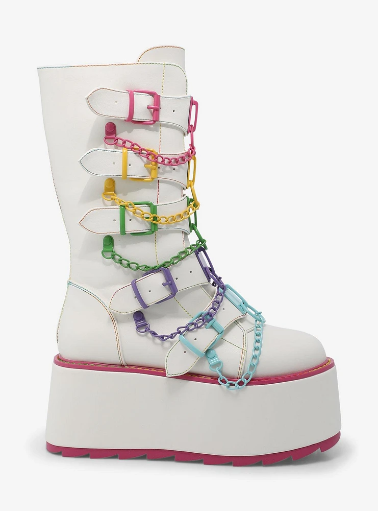 YRU Glitch White & Colorful Chain Platform Boots