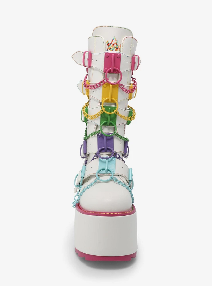 YRU Glitch White & Colorful Chain Platform Boots