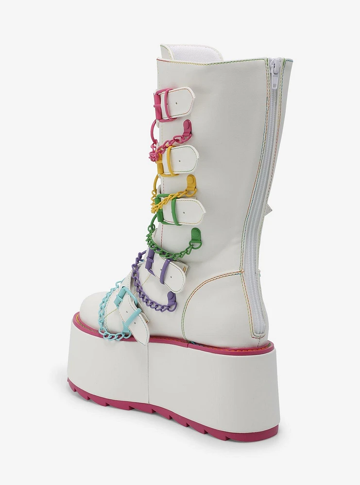 YRU Glitch White & Colorful Chain Platform Boots