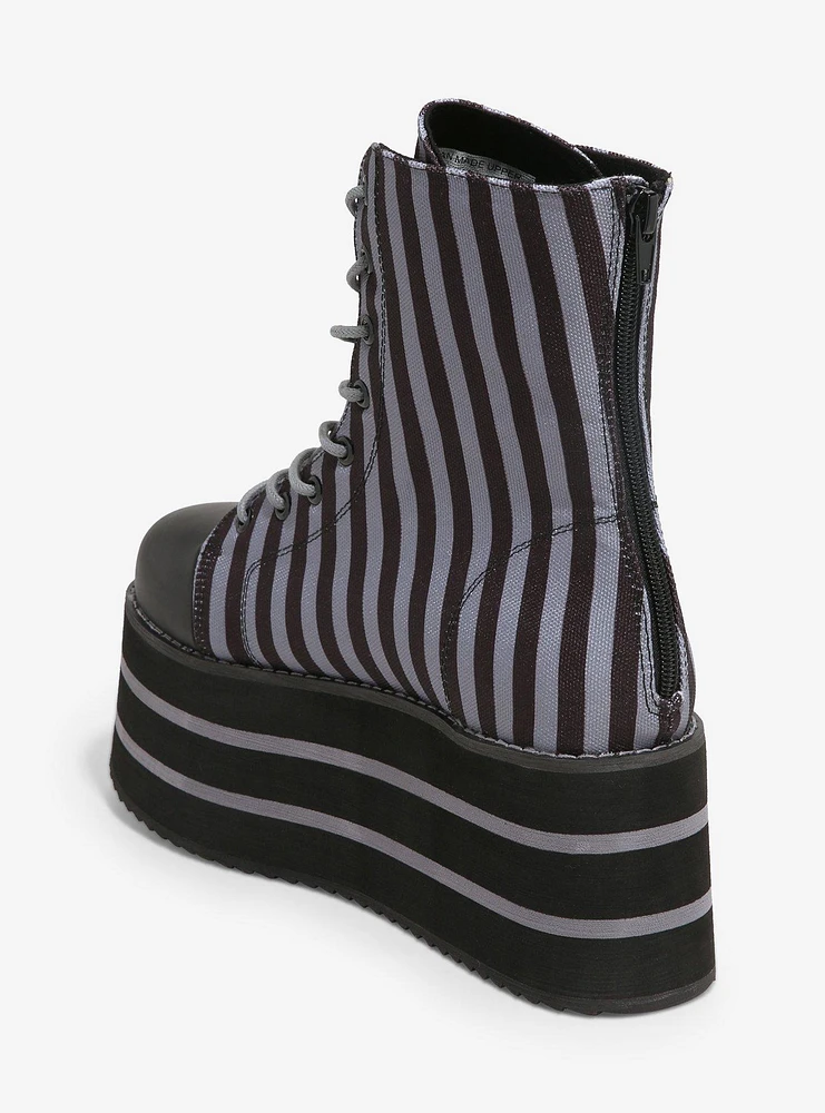 YRU Suspension Black & Grey Stripe Platform Canvas Boots