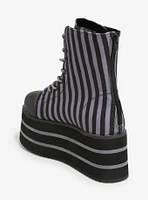 YRU Suspension Black & Grey Stripe Platform Canvas Boots