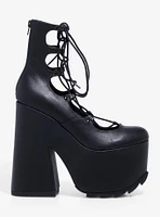 YRU Black Lace-Up Platform Heels