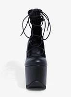 YRU Black Lace-Up Platform Heels