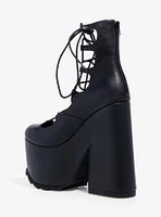 YRU Black Lace-Up Platform Heels