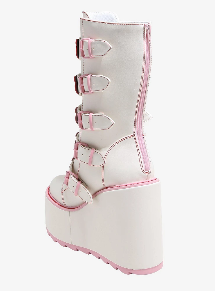 YRU White & Pink Gloomy Bear Dune Platform Boots