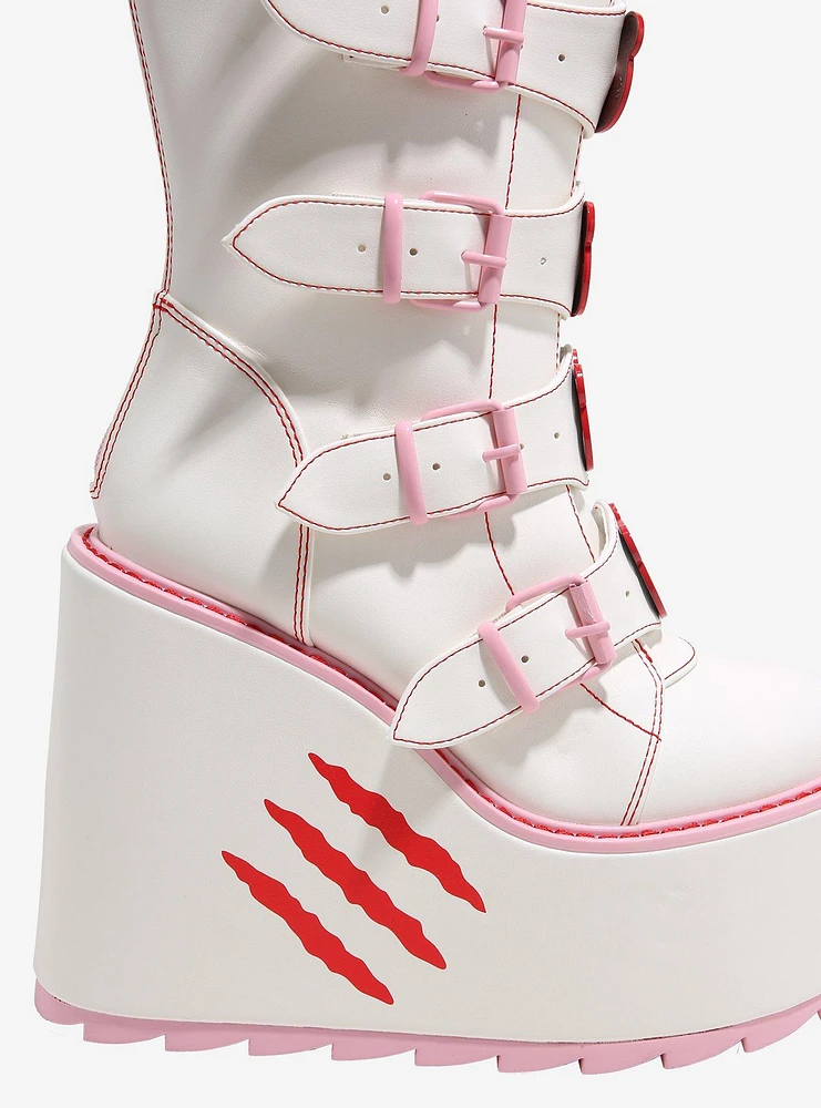 YRU White & Pink Gloomy Bear Dune Platform Boots