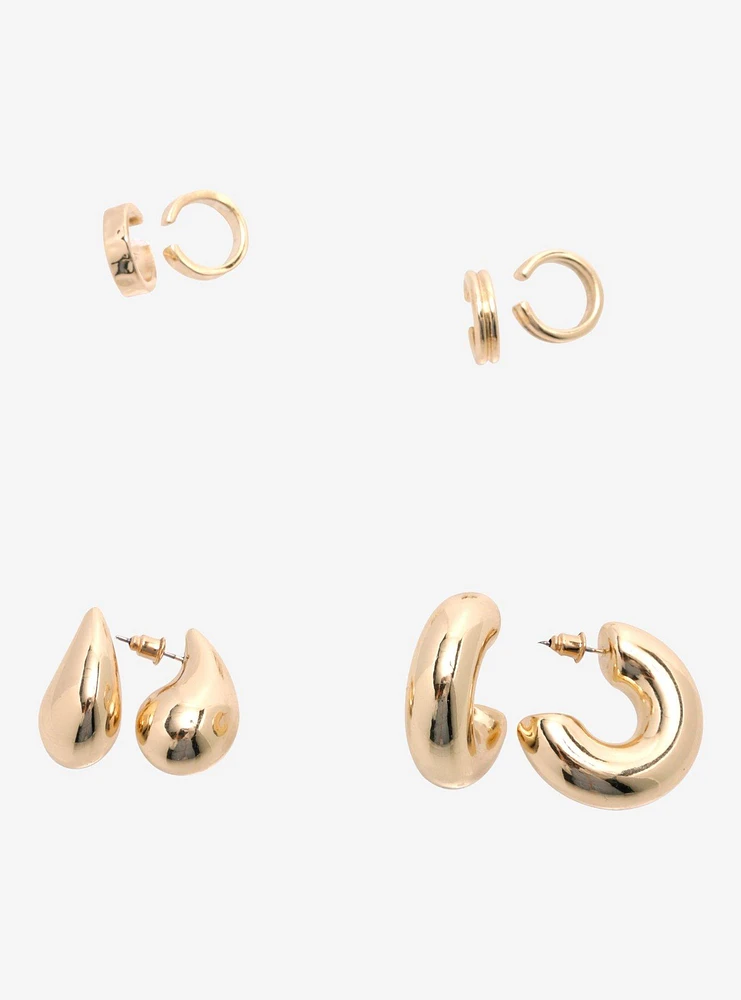 Gold Chunky Hoop & Cuff Earring Set